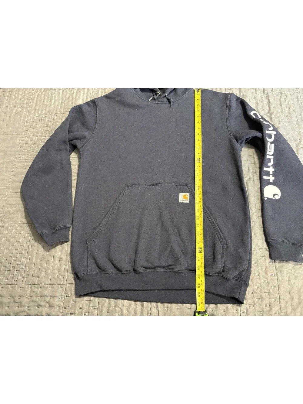 Carhartt K288 Hoodie Mens M Navy Loose Fit Logo Sleeve Workwear